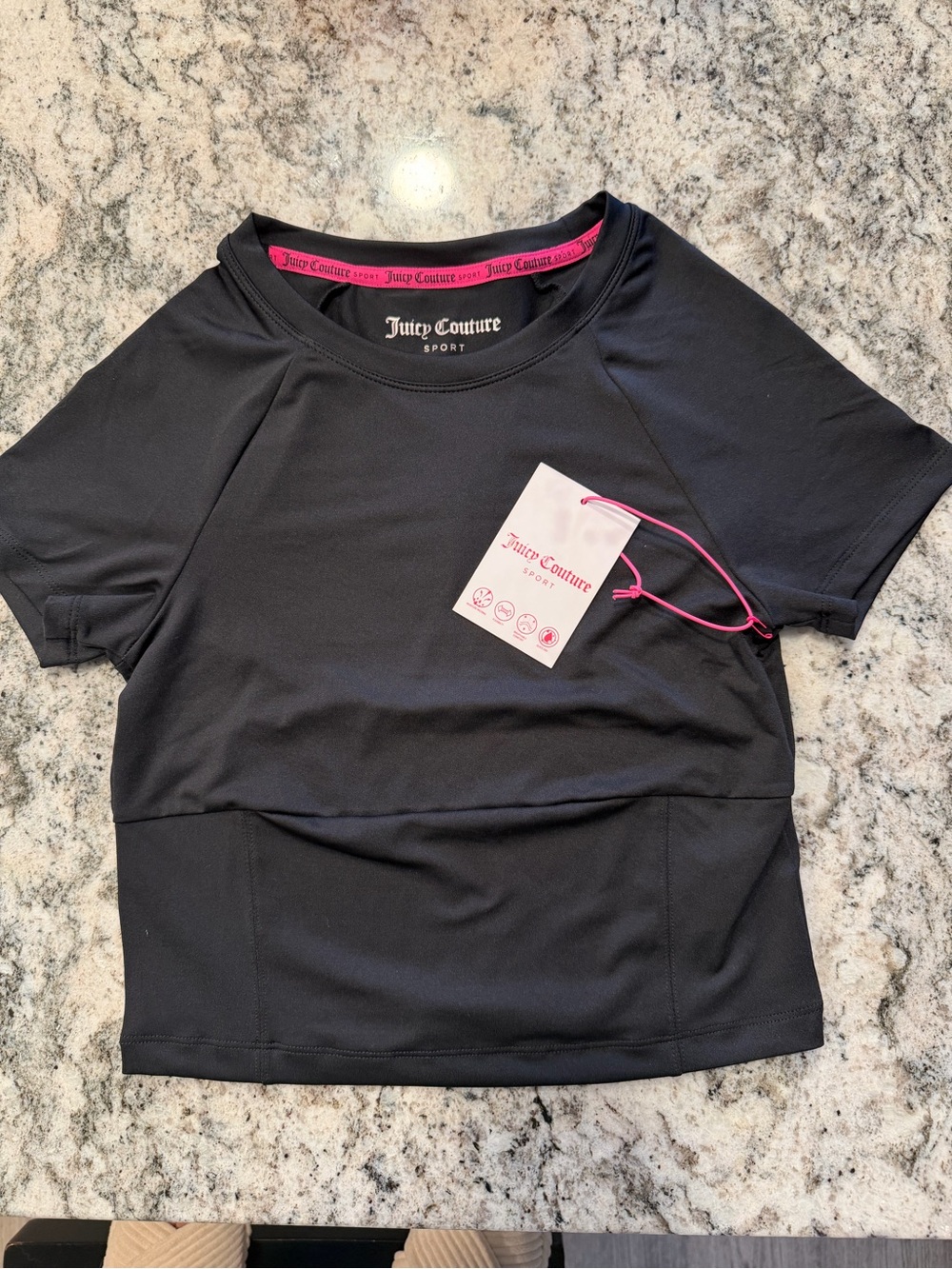 Juicy Couture Black Sport Crop Tee with Pink Logo Trim